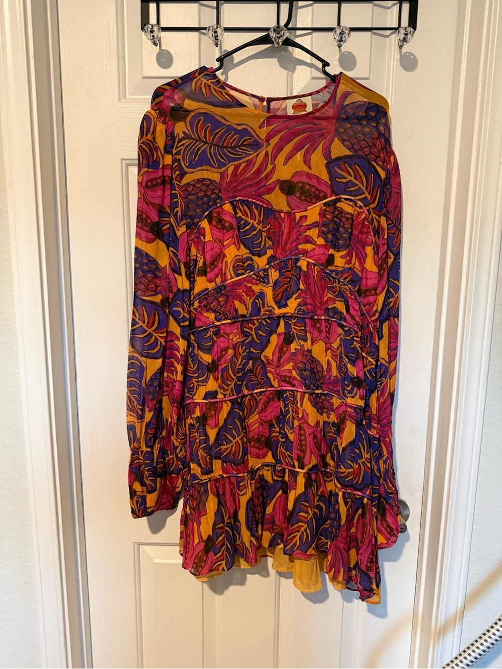 FARM Rio Yellow Fruit Dream Long Sleeve Mini Dress NWT | Tropical Print | Sz XL - Picture 5 of 9